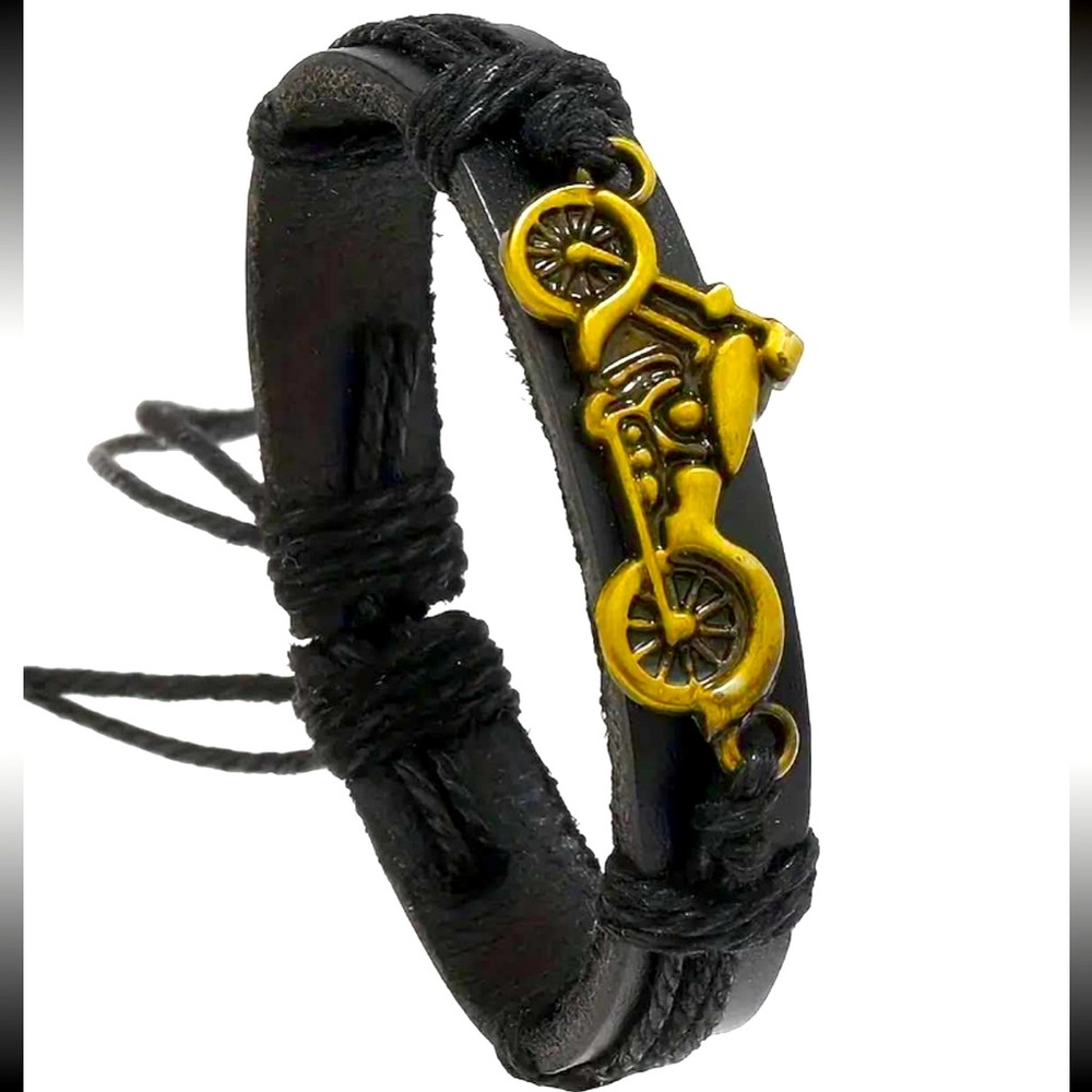 New. Black Leather Harley Motorcycle Adjustable bracelet